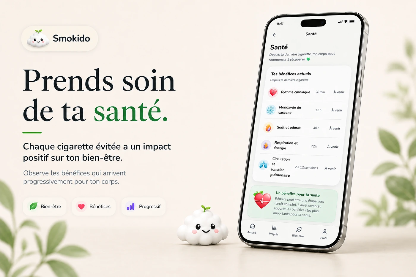 Écran Santé de Smokido : les bénéfices qui arrivent progressivement depuis la dernière cigarette.